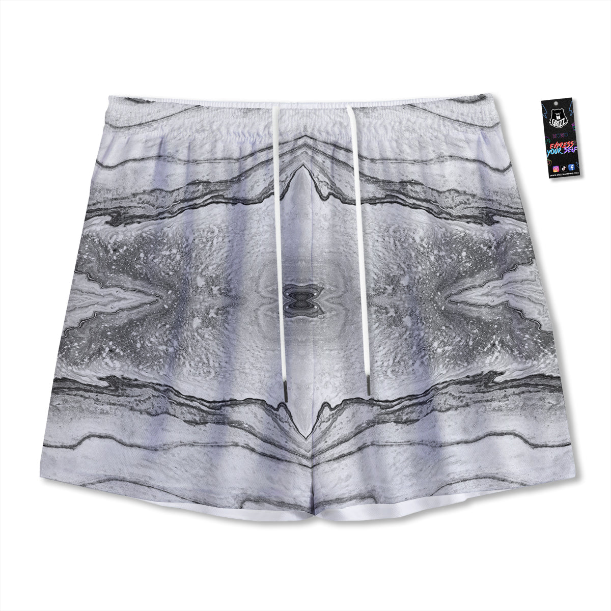 Marble White Gray Print Pattern Mesh Shorts