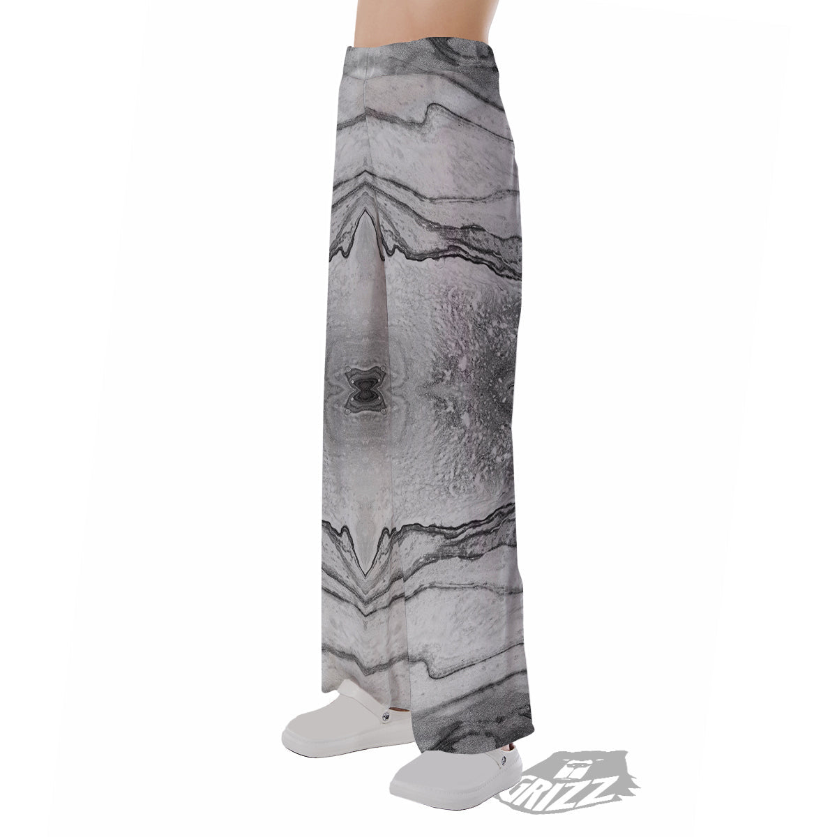 Marble White Gray Print Pattern Pajama Pants-grizzshop
