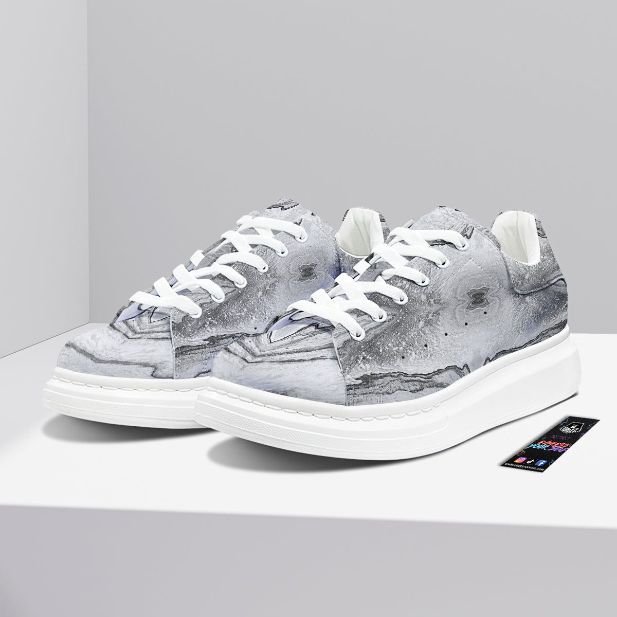 Marble White Gray Print Pattern Platform Shoes-grizzshop