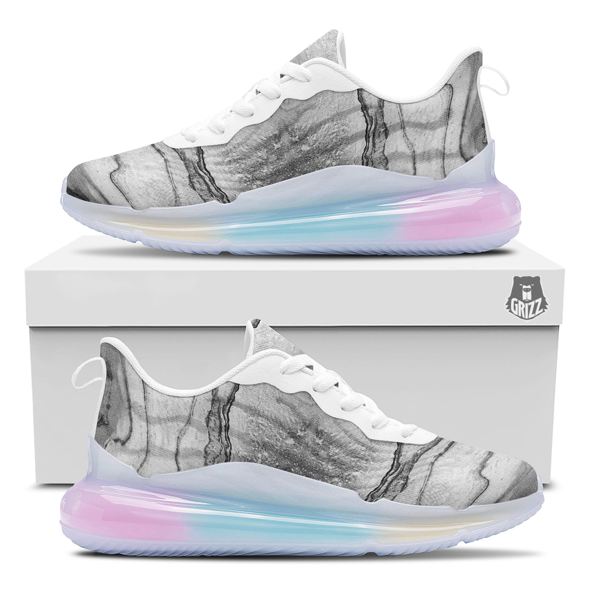 Marble White Gray Print Pattern Running Sneakers-grizzshop