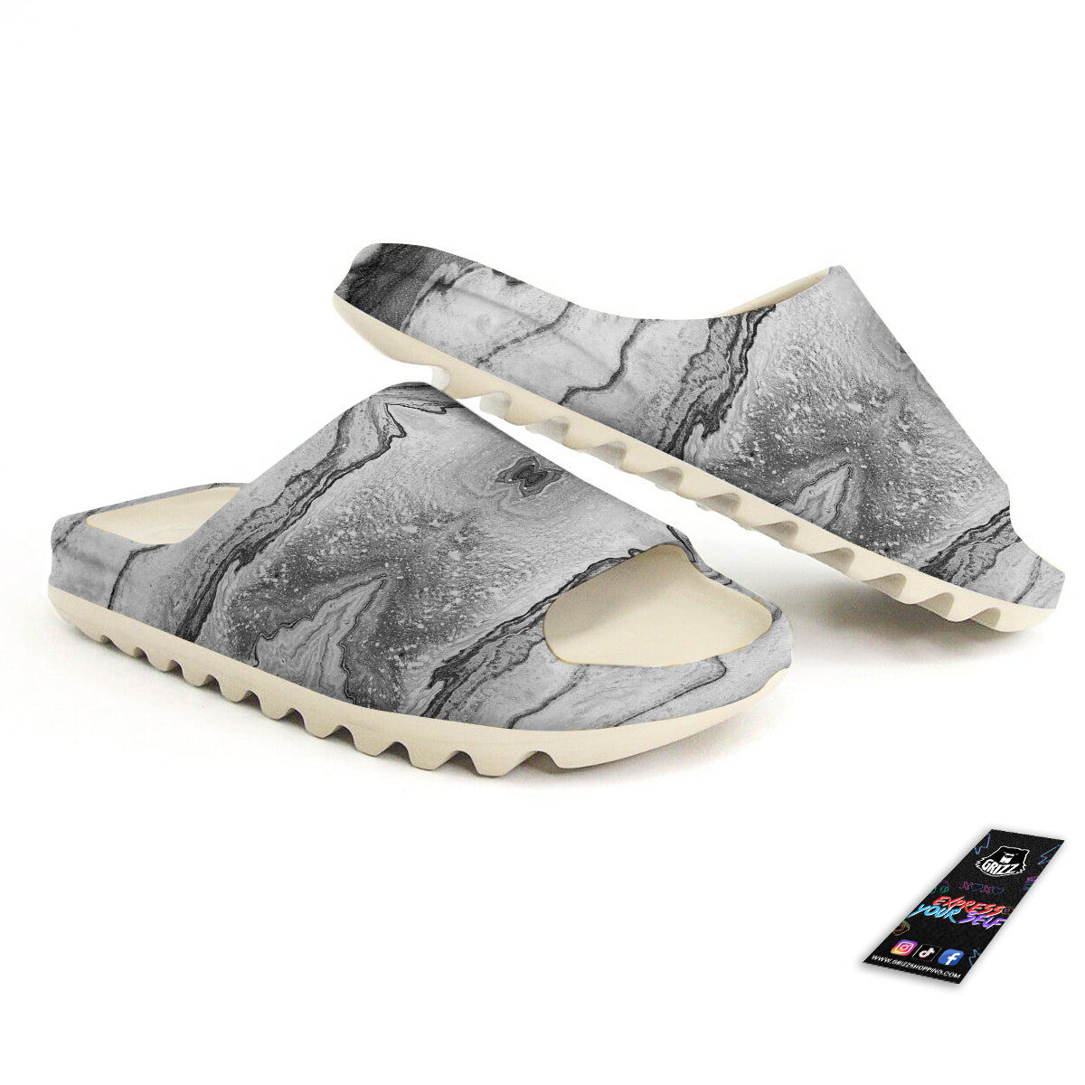Marble White Gray Print Pattern Sandals-grizzshop