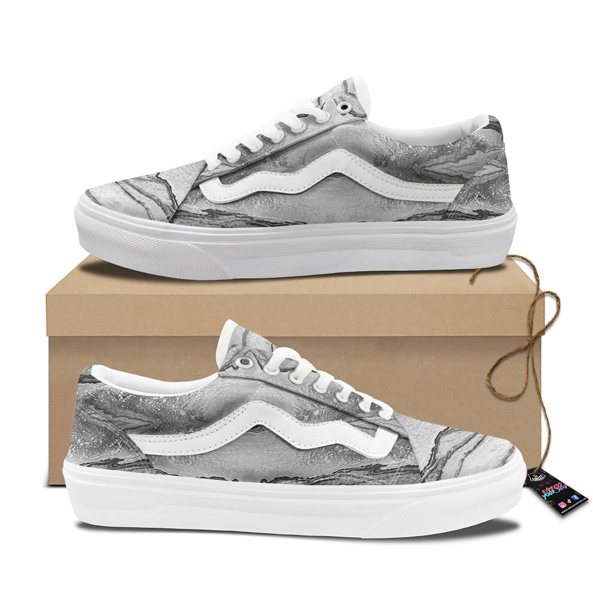 Marble White Gray Print Pattern Skate Shoes-grizzshop