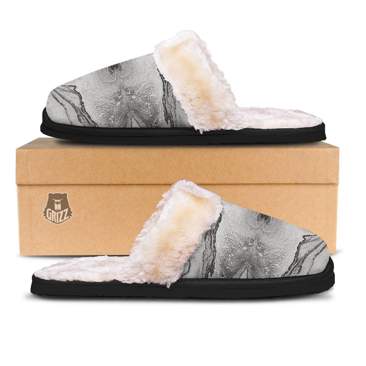Marble White Gray Print Pattern Slippers-grizzshop