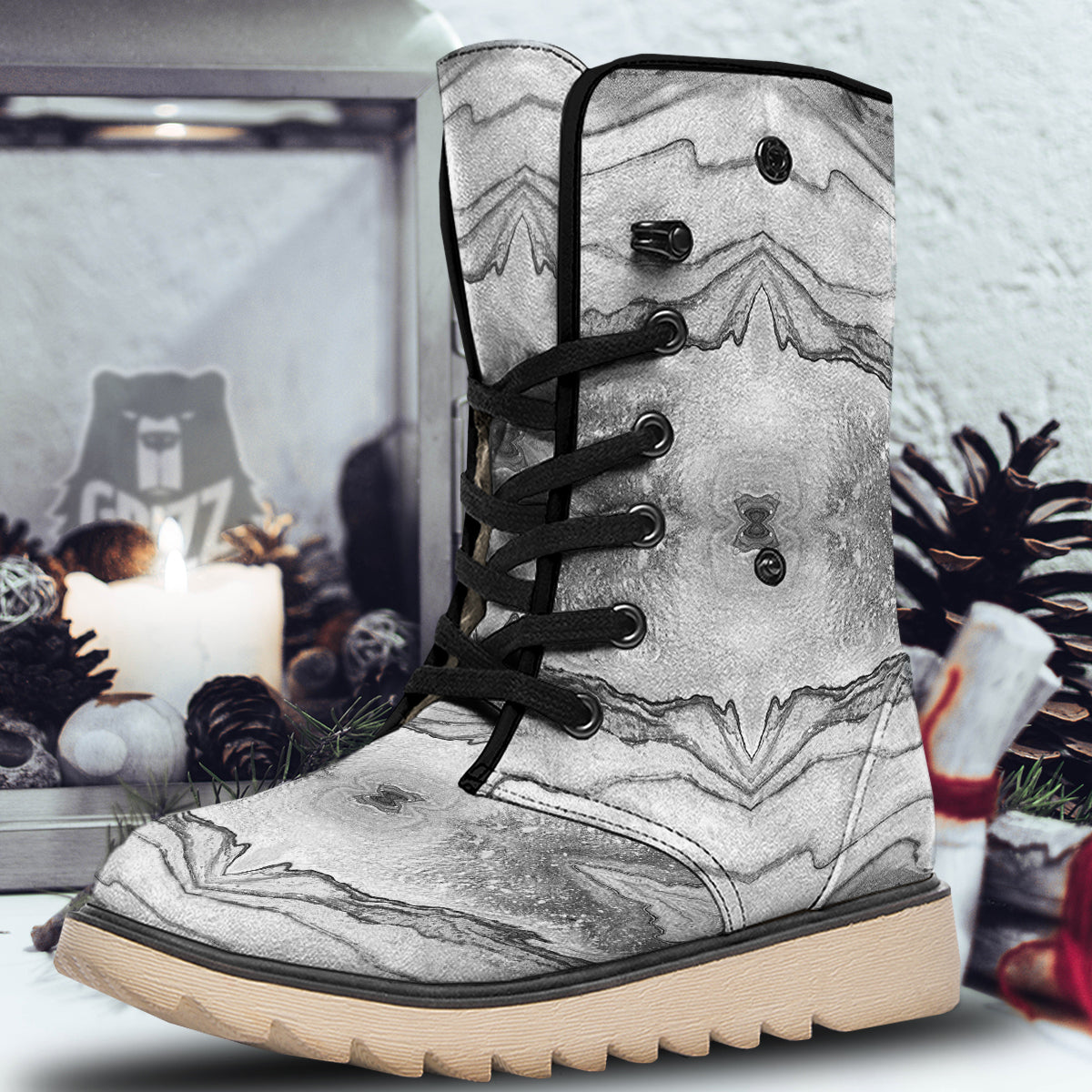 Marble White Gray Print Pattern Snow Boots-grizzshop