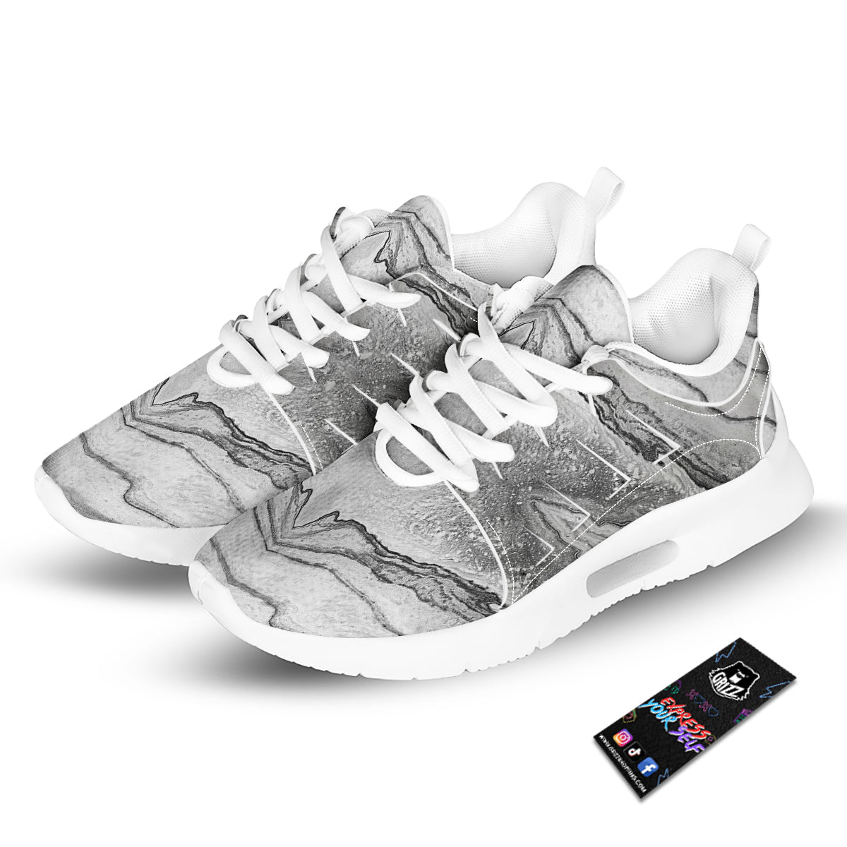 Marble White Gray Print Pattern Tennis Shoes-grizzshop