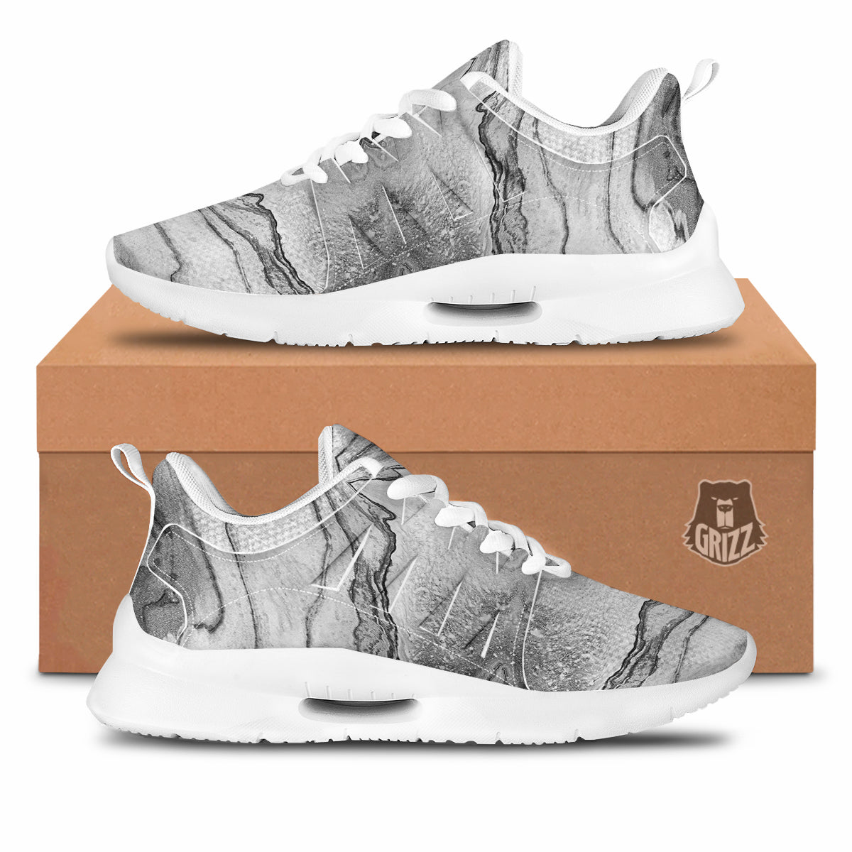 Marble White Gray Print Pattern Tennis Shoes-grizzshop