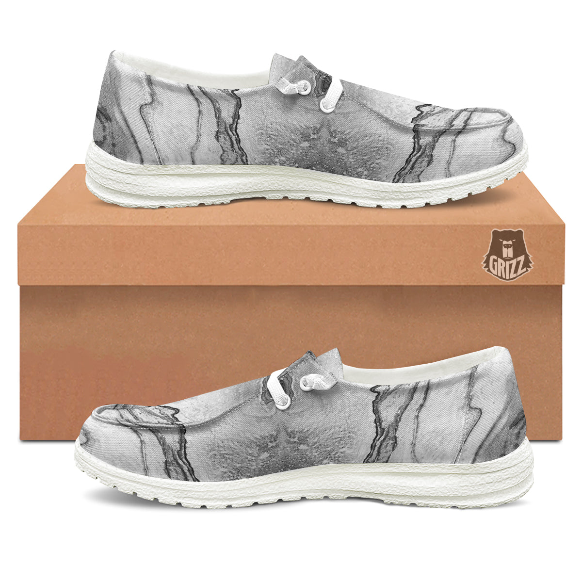 Marble White Gray Print Pattern White Loafers-grizzshop