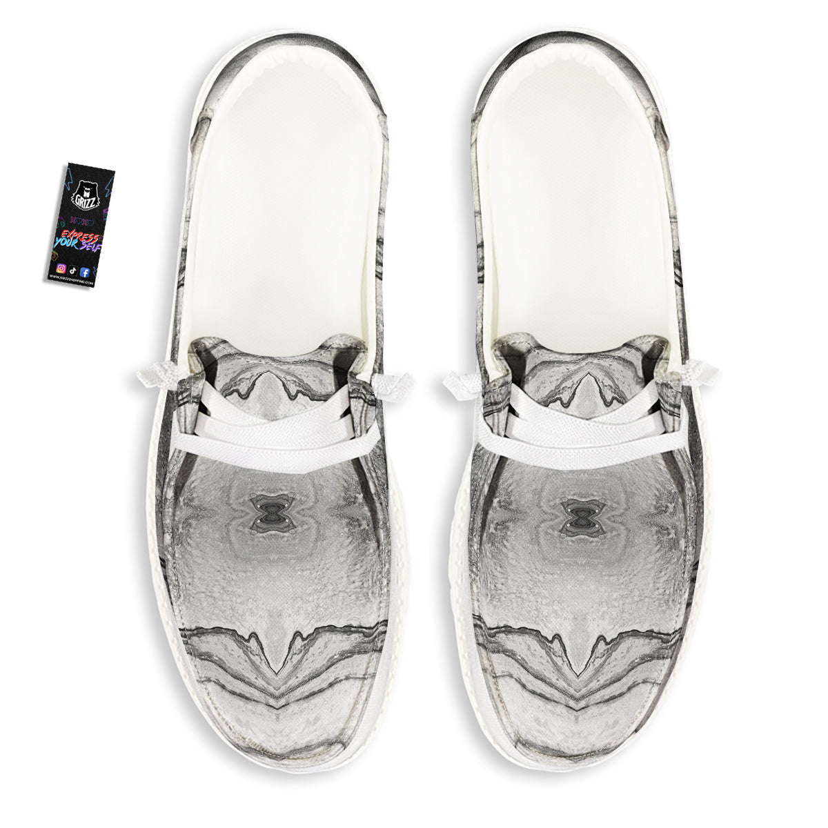 Marble White Gray Print Pattern White Loafers-grizzshop