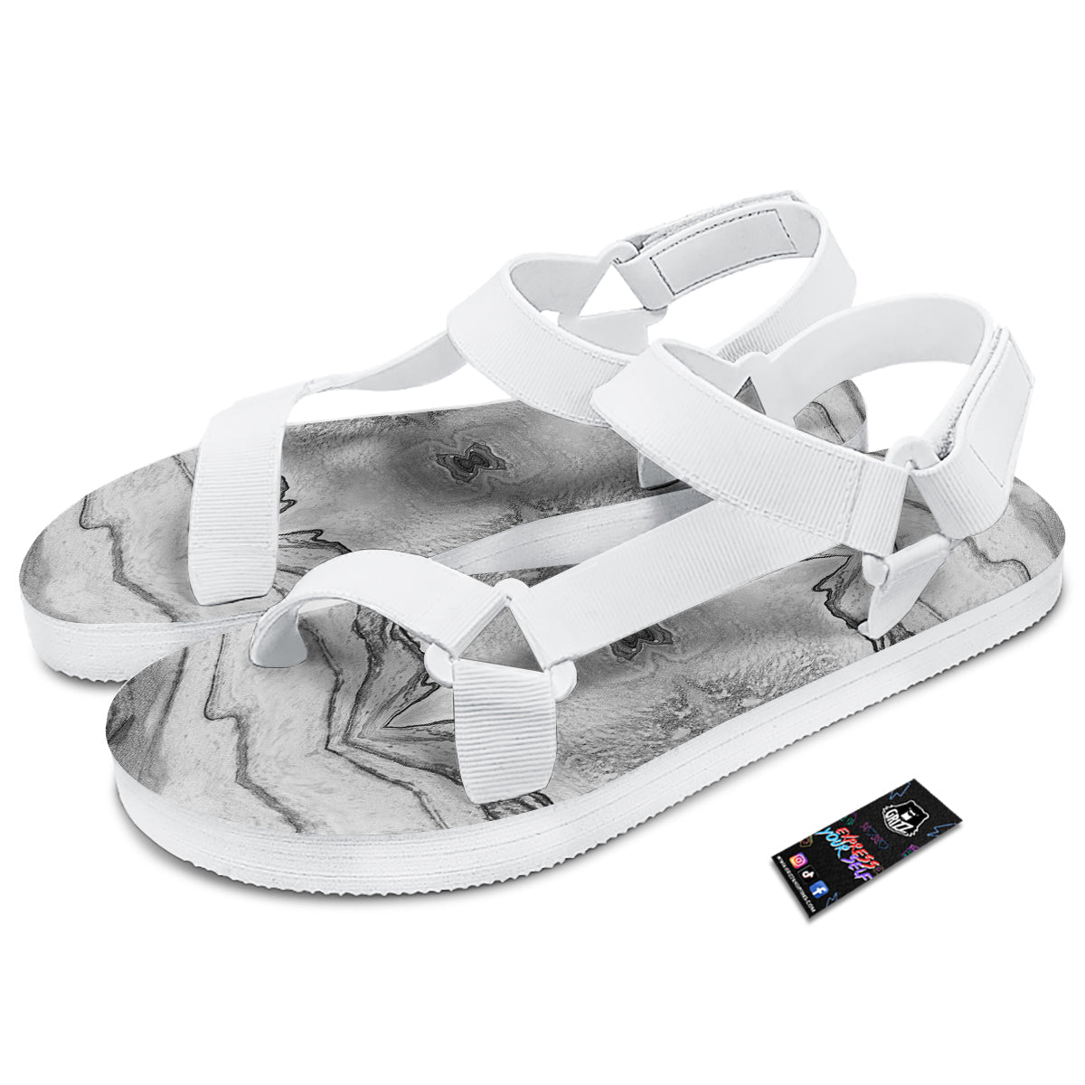Marble White Gray Print Pattern White Open Toe Sandals-grizzshop