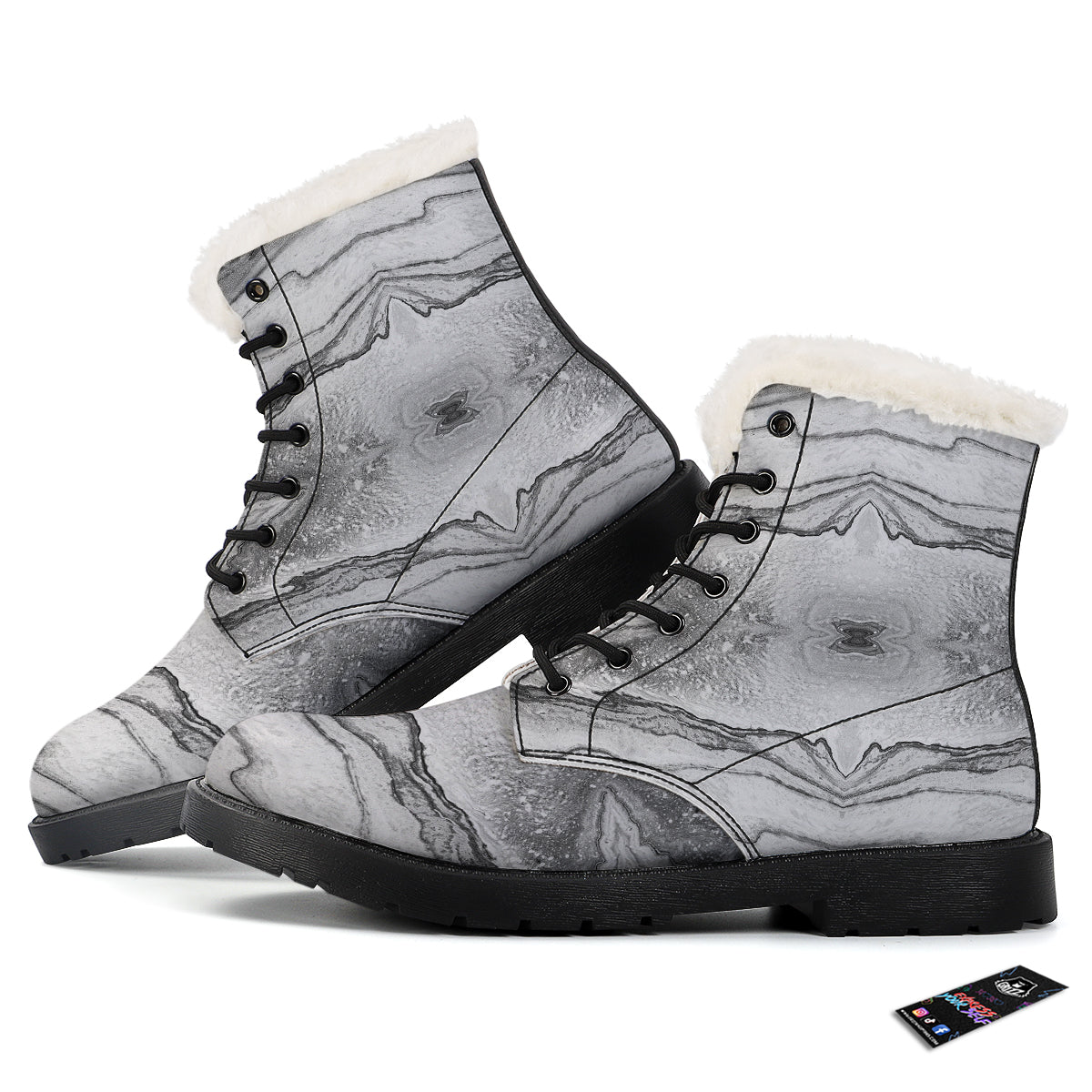 Marble White Gray Print Pattern Winter Boots-grizzshop