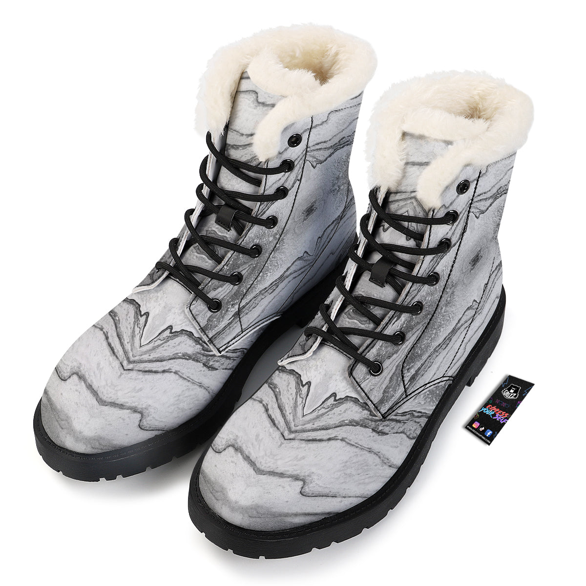 Marble White Gray Print Pattern Winter Boots-grizzshop