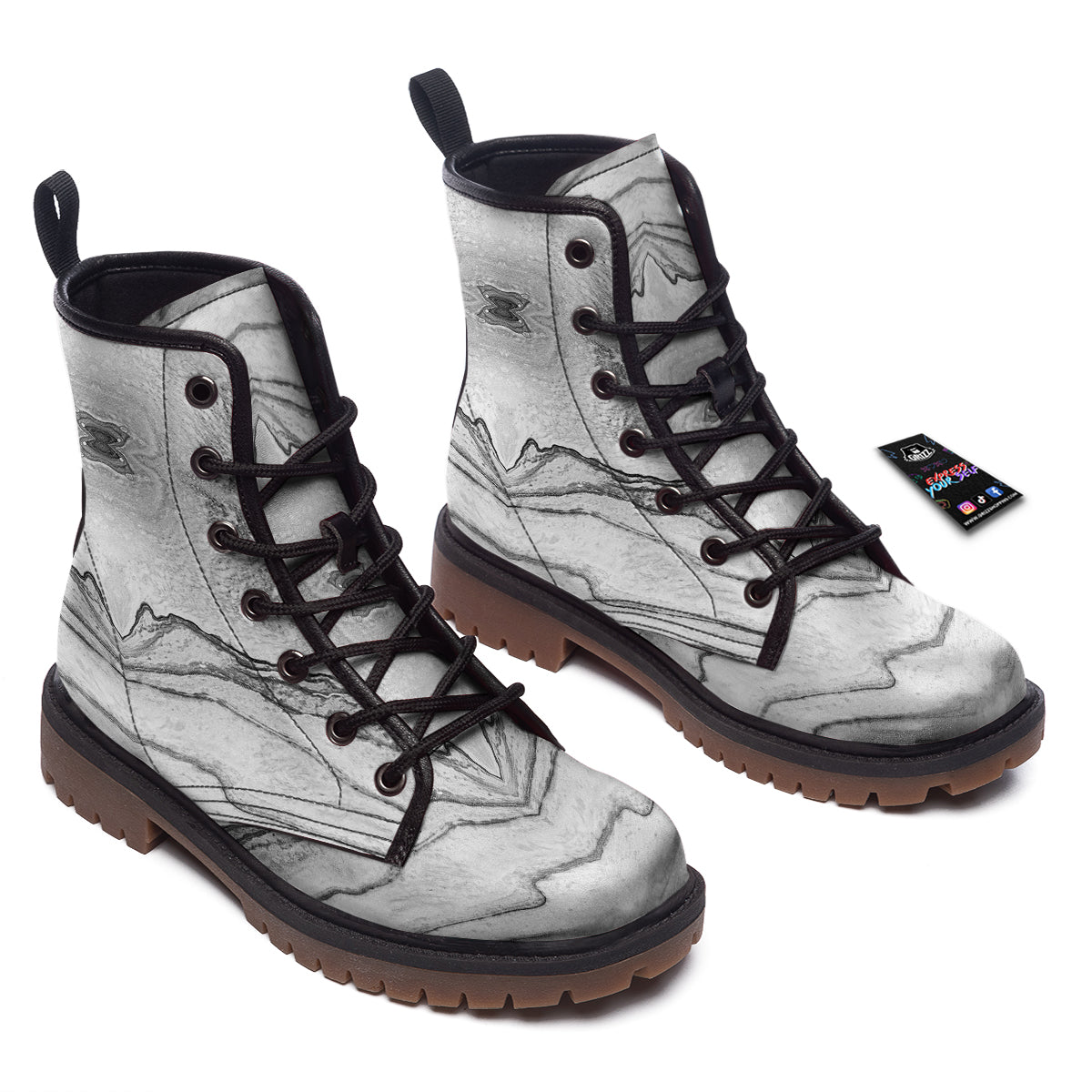 Marble White Gray Print Pattern Work Boots-grizzshop