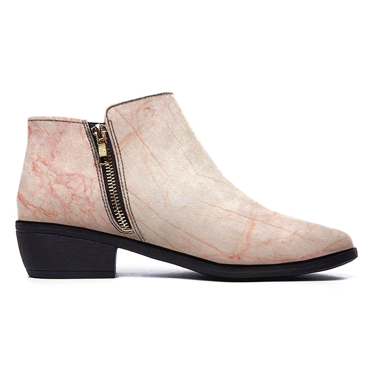 Marble White Pink Print Pattern Ankle Boots-grizzshop