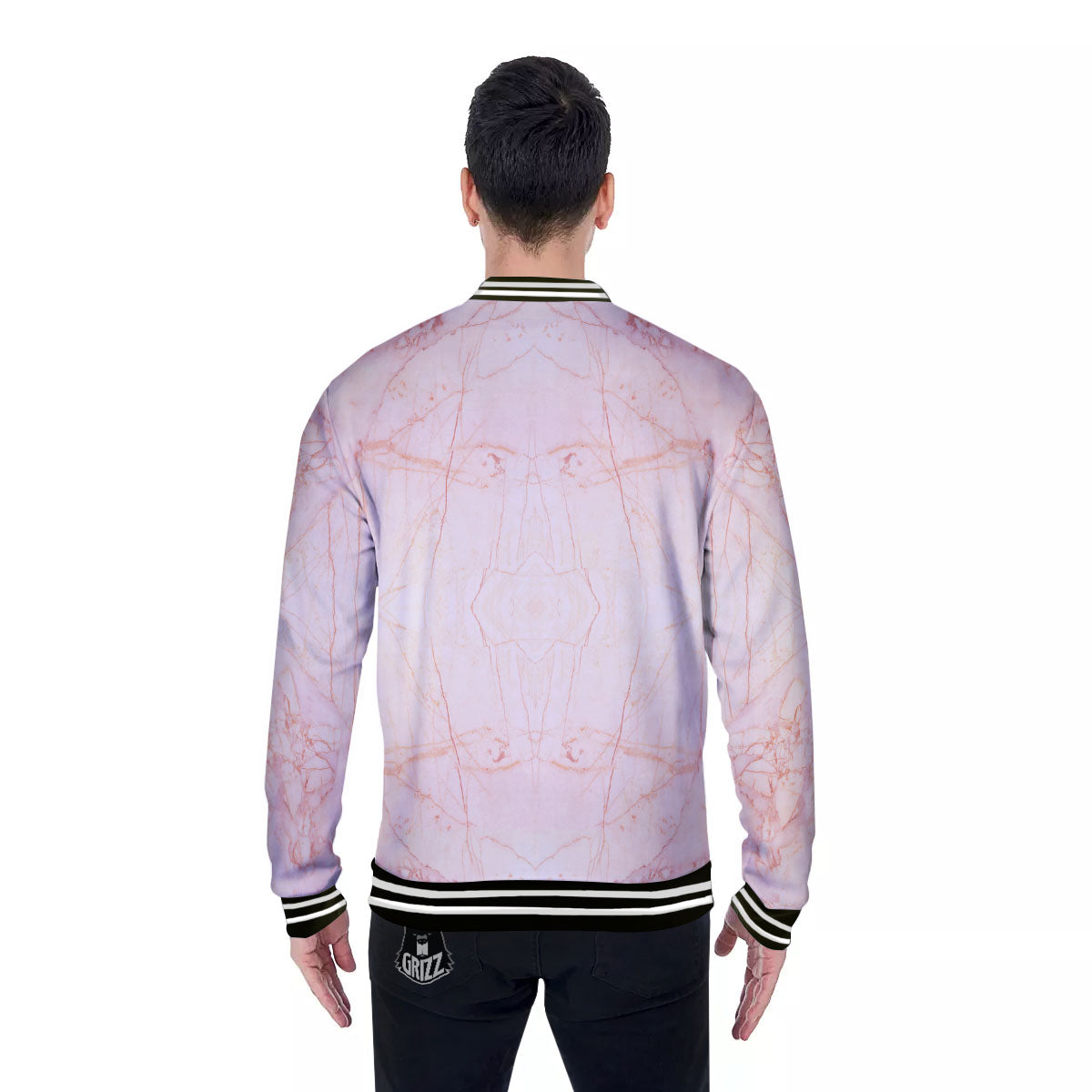 Marble White Pink Print Pattern Baseball Jacket-grizzshop
