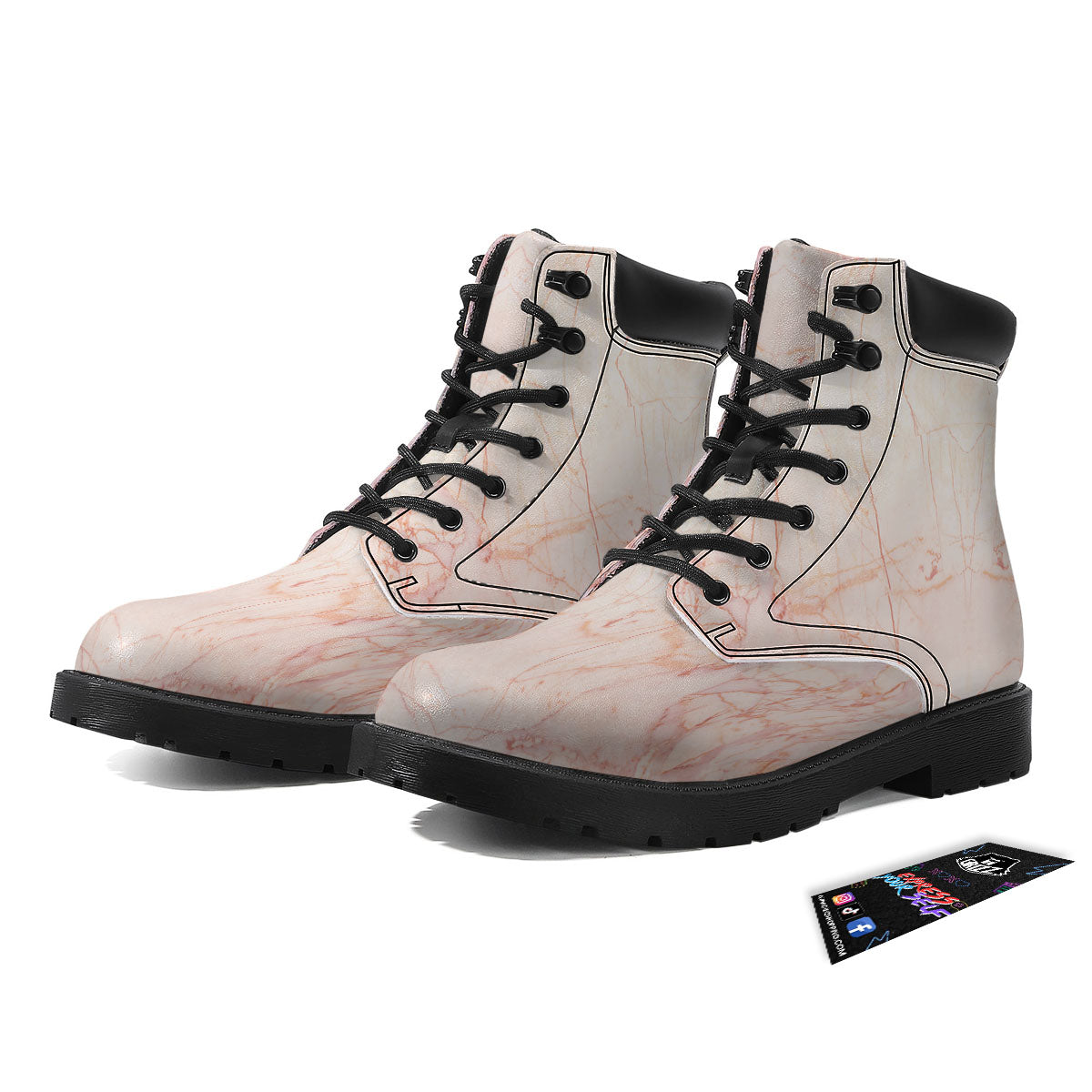 Marble White Pink Print Pattern Boots-grizzshop