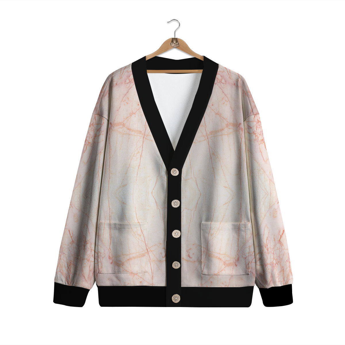 Marble White Pink Print Pattern Cardigan-grizzshop