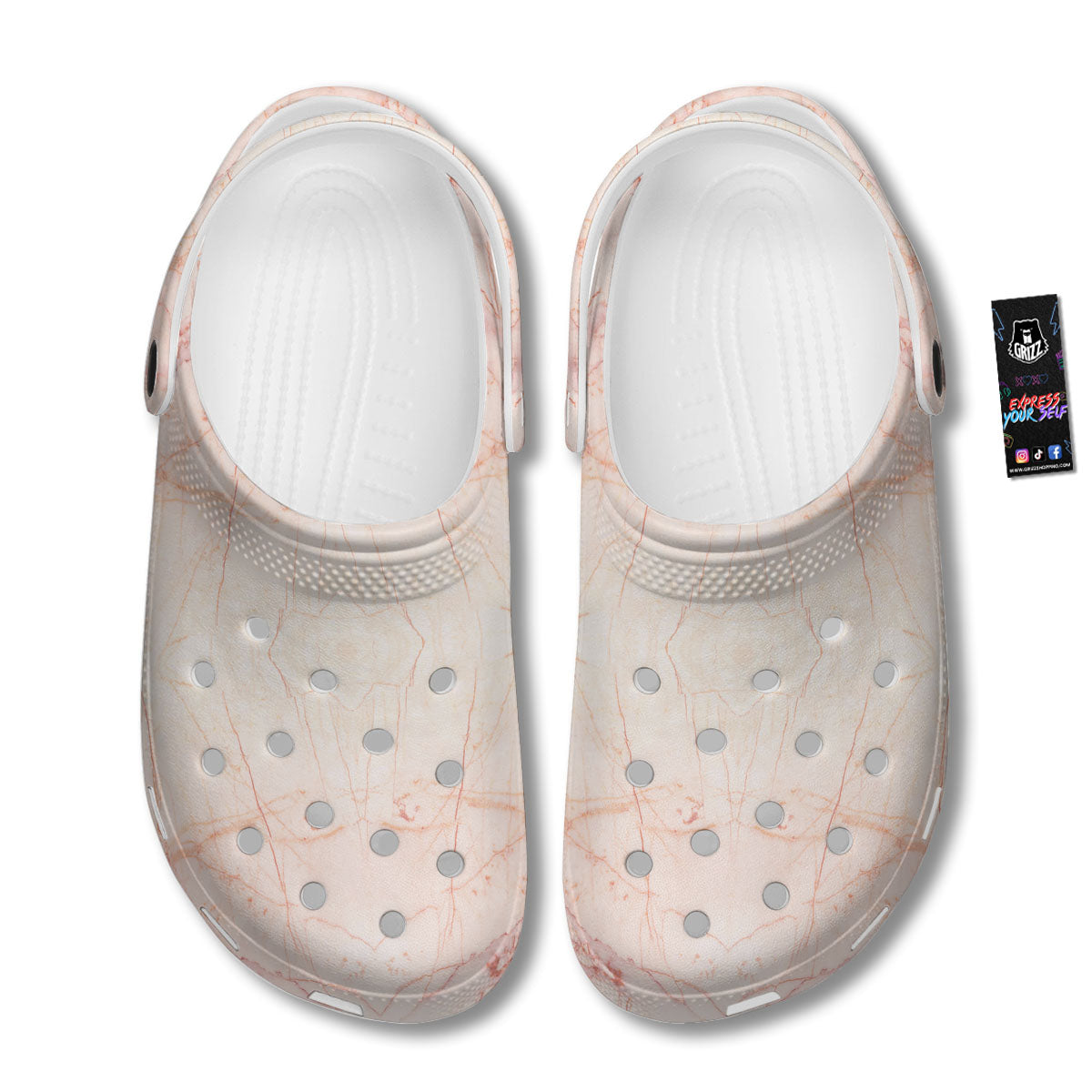 Marble White Pink Print Pattern Clog-grizzshop