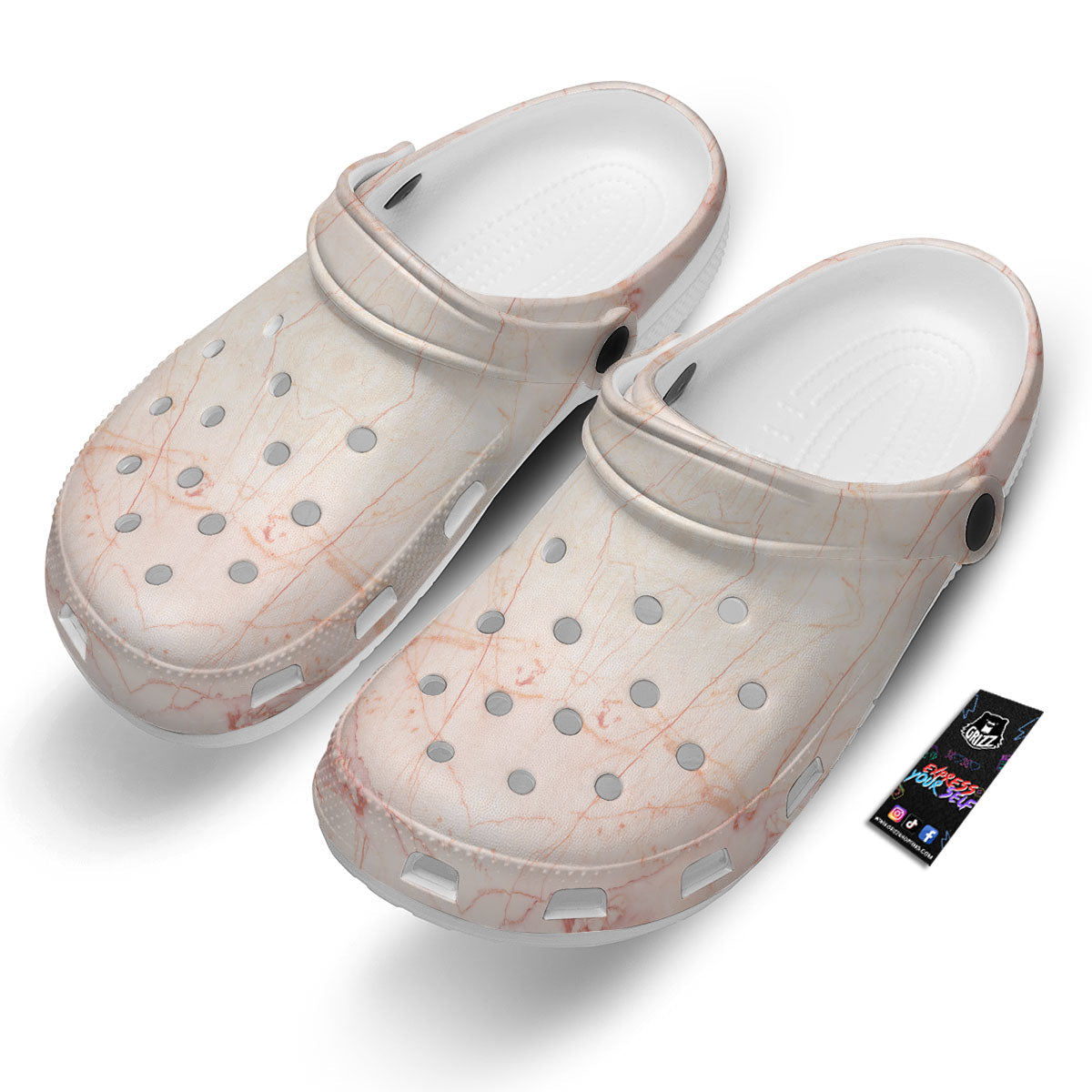 Marble White Pink Print Pattern Clog-grizzshop