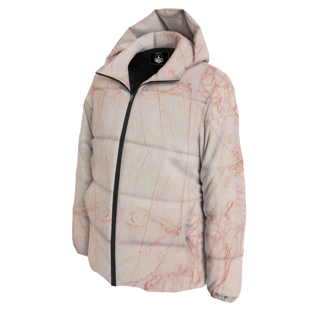 Marble White Pink Print Pattern Down Jacket-grizzshop