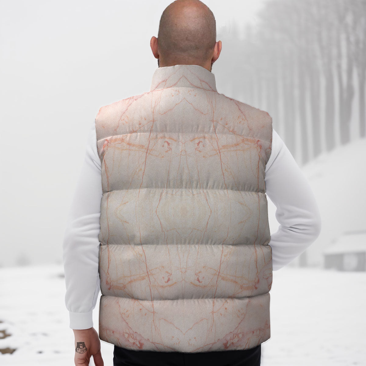 Marble White Pink Print Pattern Down Vest-grizzshop