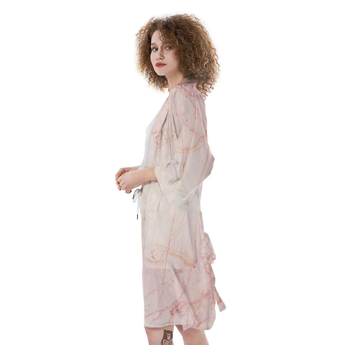 Marble White Pink Print Pattern Kimono-grizzshop