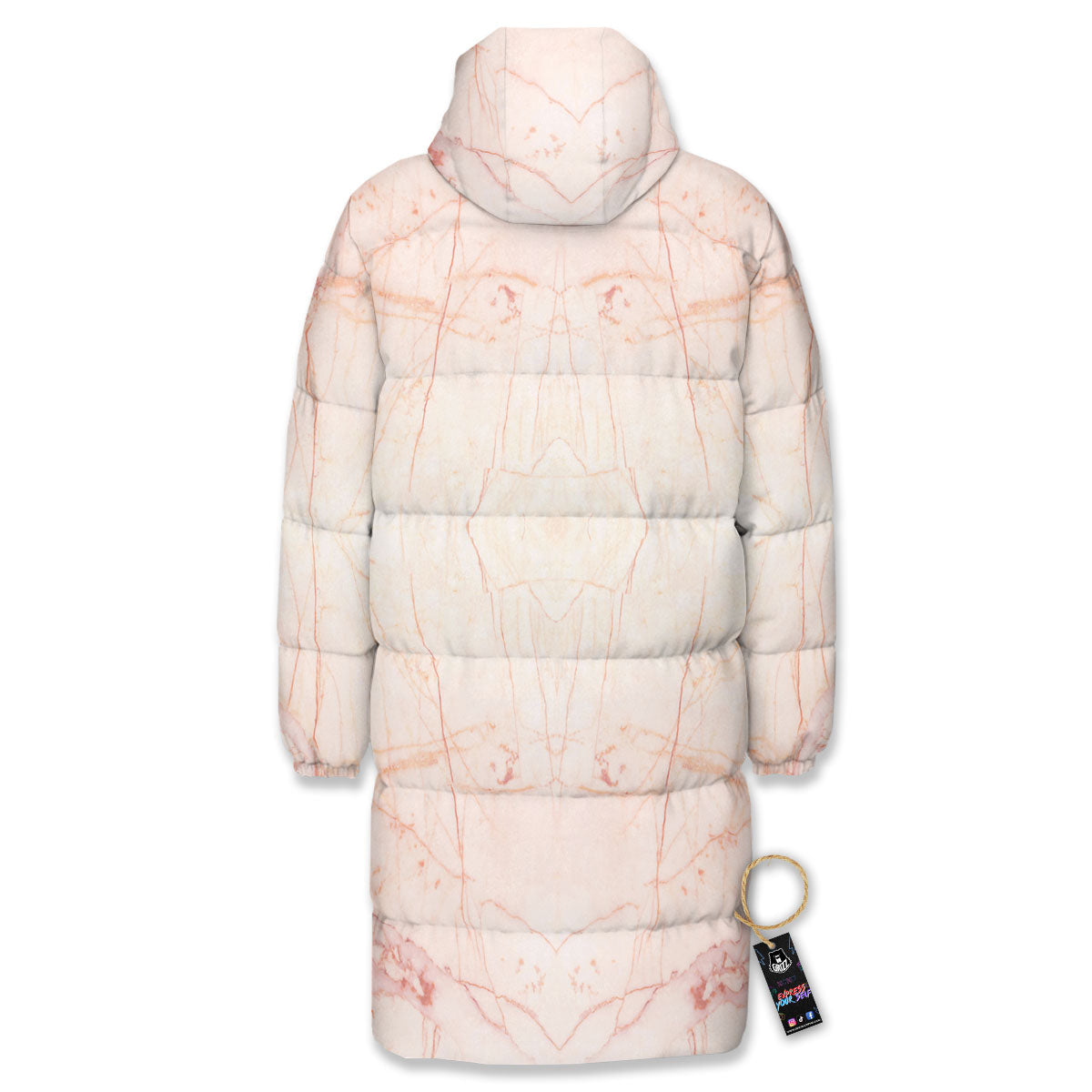 Marble White Pink Print Pattern Long Down Jacket-grizzshop