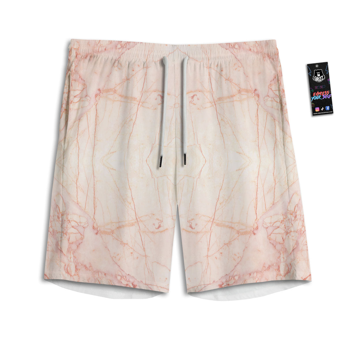 Marble White Pink Print Pattern Men's Athletic Shorts