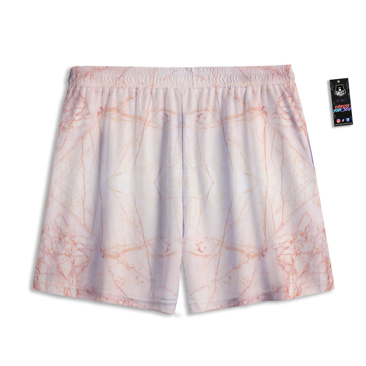 Marble White Pink Print Pattern Mesh Shorts