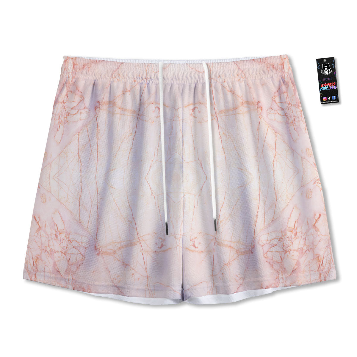 Marble White Pink Print Pattern Mesh Shorts
