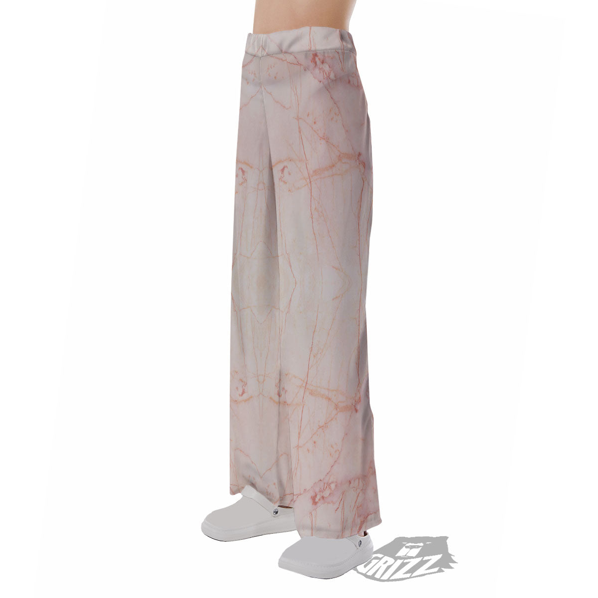 Marble White Pink Print Pattern Pajama Pants-grizzshop