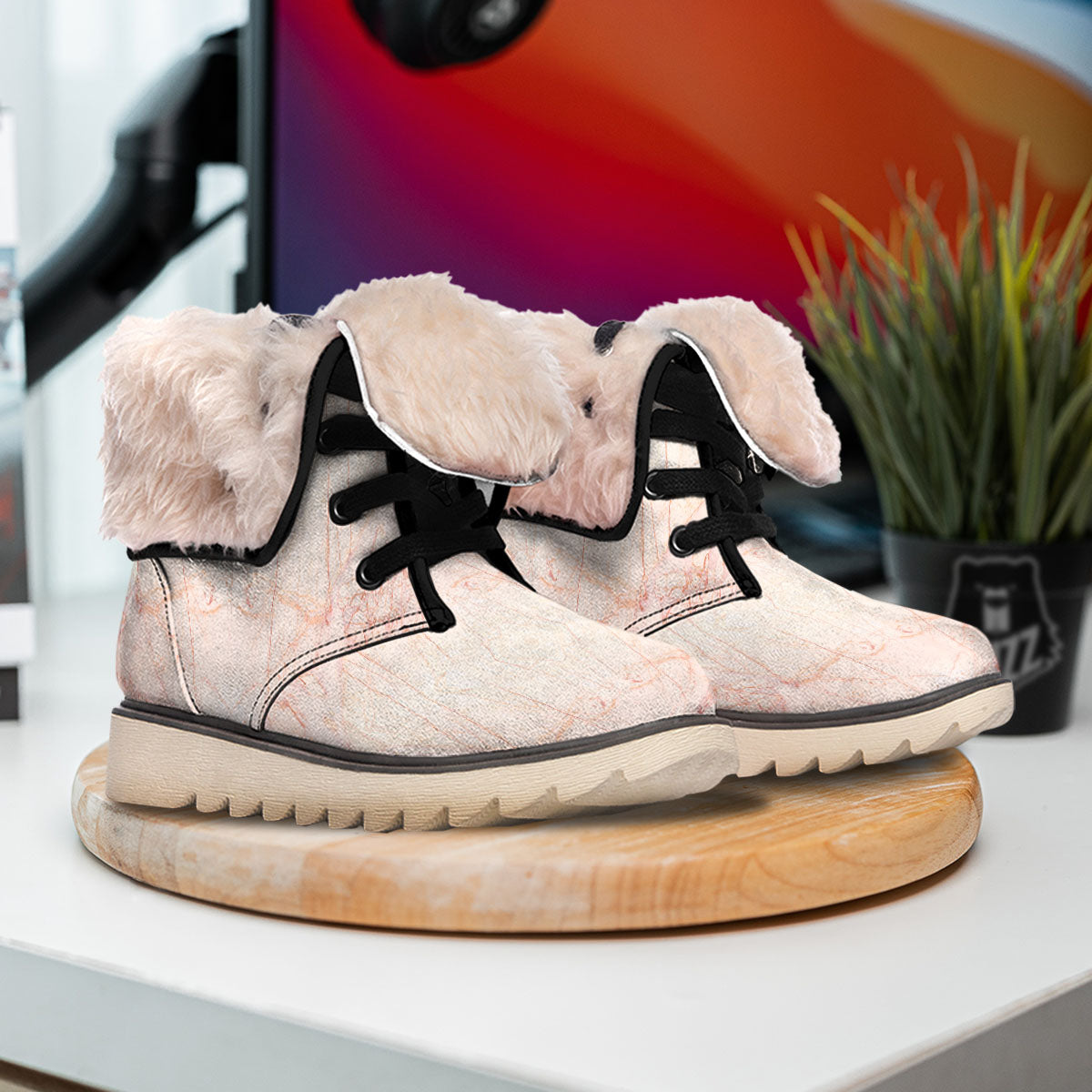 Marble White Pink Print Pattern Snow Boots-grizzshop