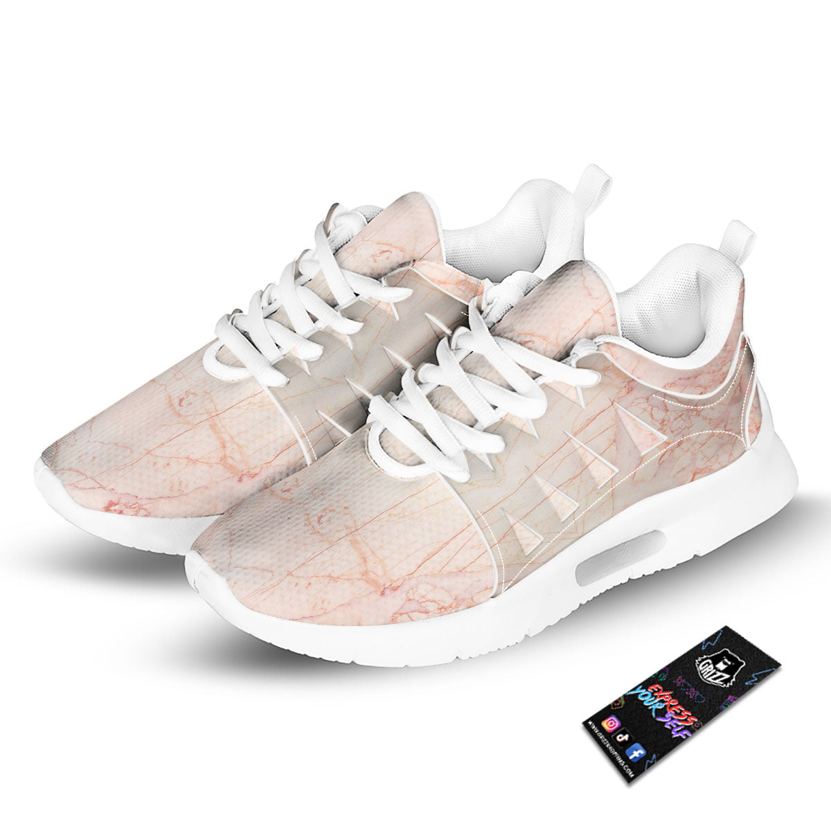 Marble White Pink Print Pattern Tennis Shoes-grizzshop