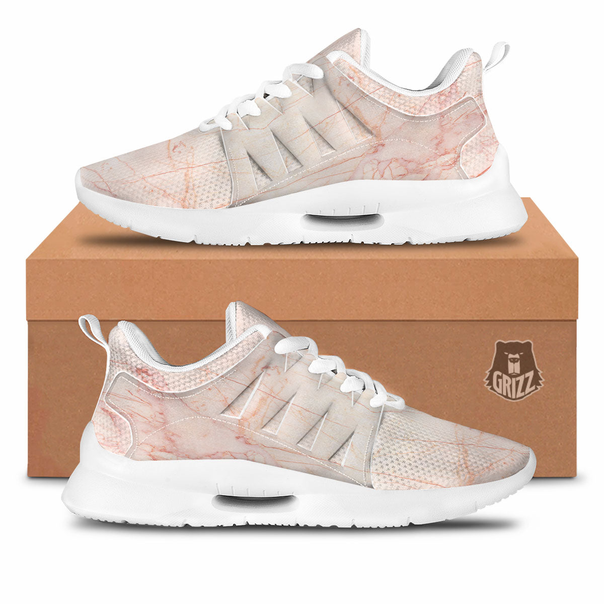 Marble White Pink Print Pattern Tennis Shoes-grizzshop
