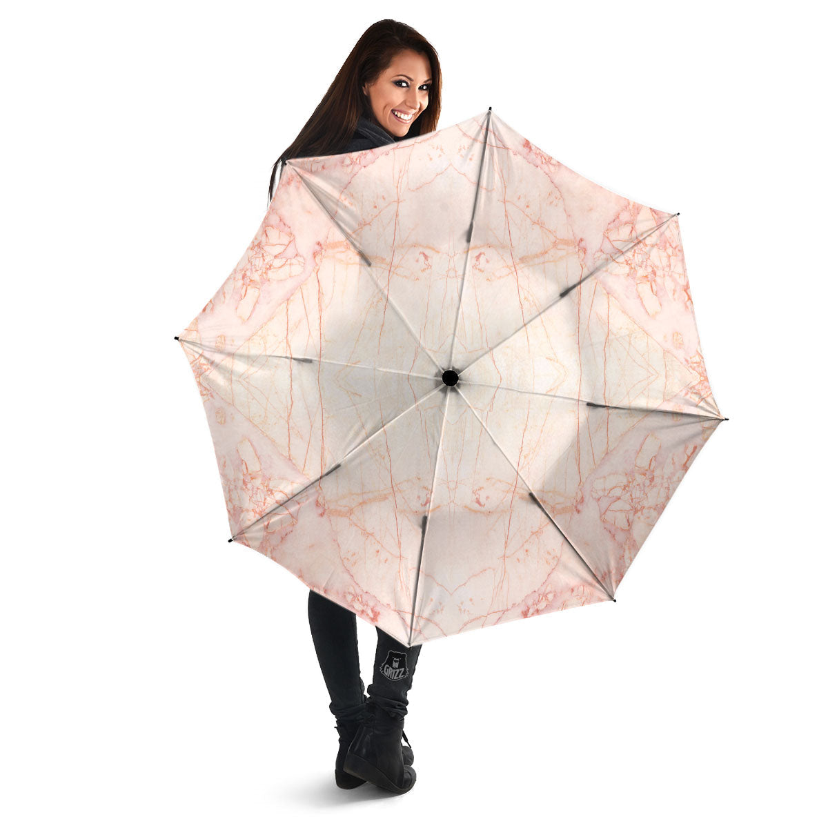 Marble White Pink Print Pattern Umbrella-grizzshop