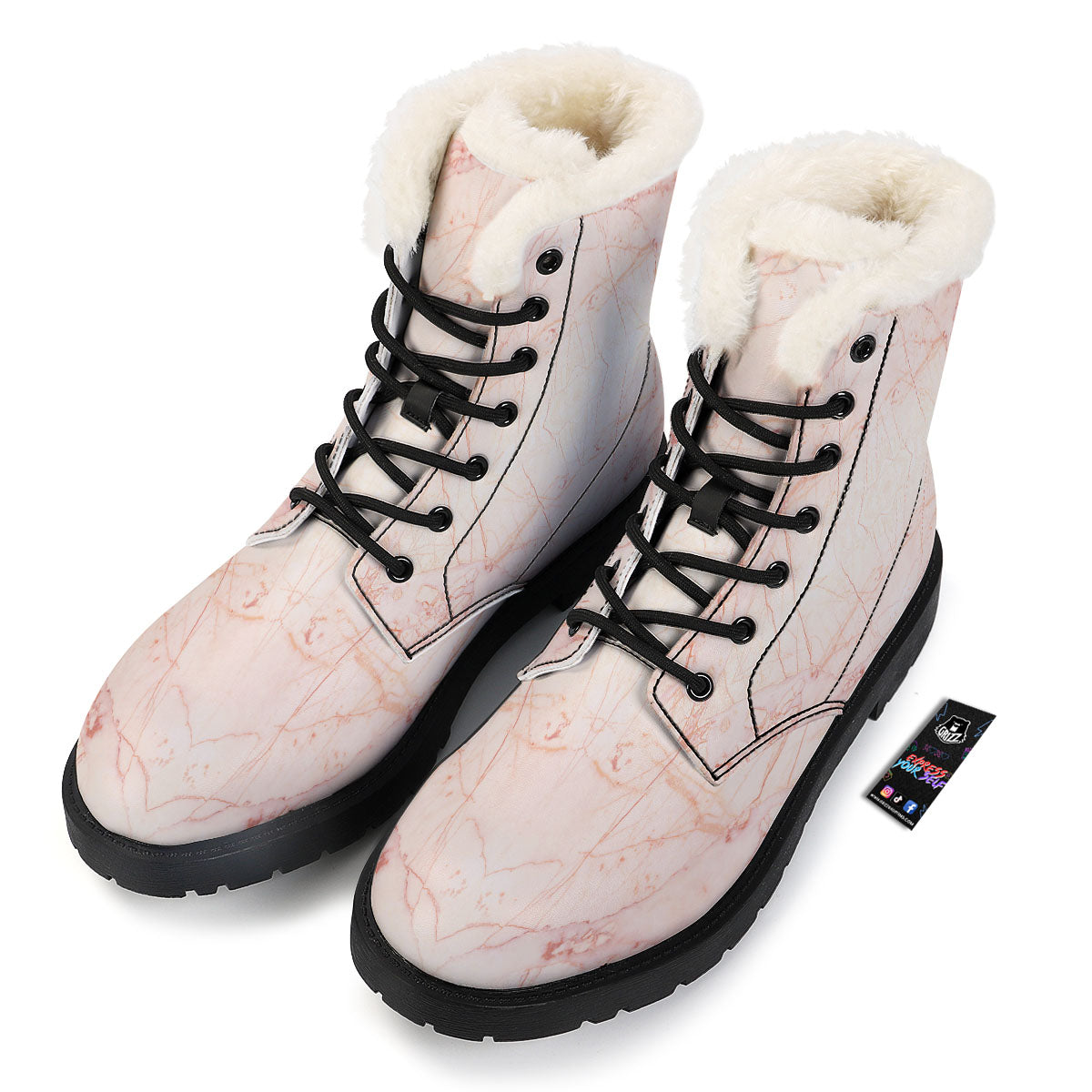 Marble White Pink Print Pattern Winter Boots-grizzshop