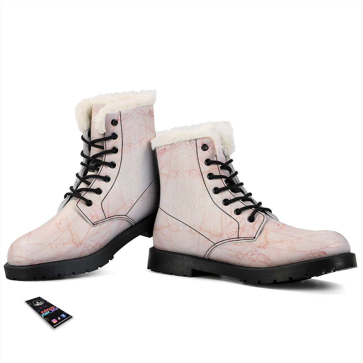 Marble White Pink Print Pattern Winter Boots-grizzshop