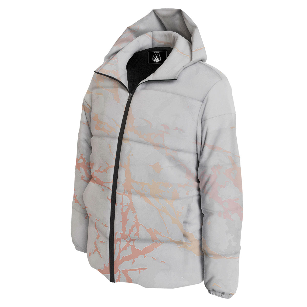Marble White Rose Gold Print Down Jacket-grizzshop