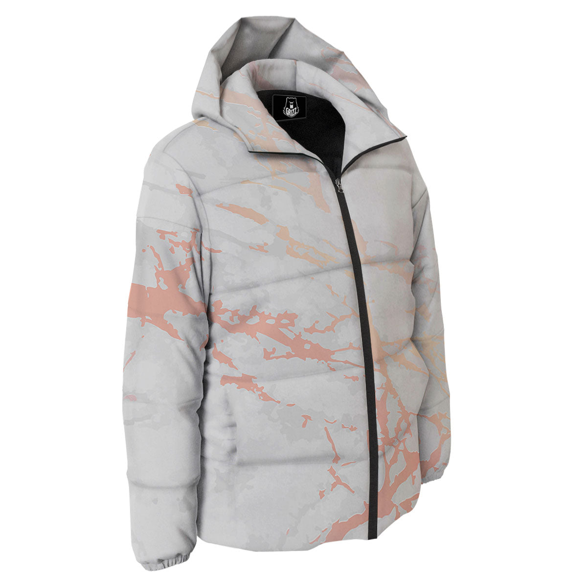 Marble White Rose Gold Print Down Jacket-grizzshop
