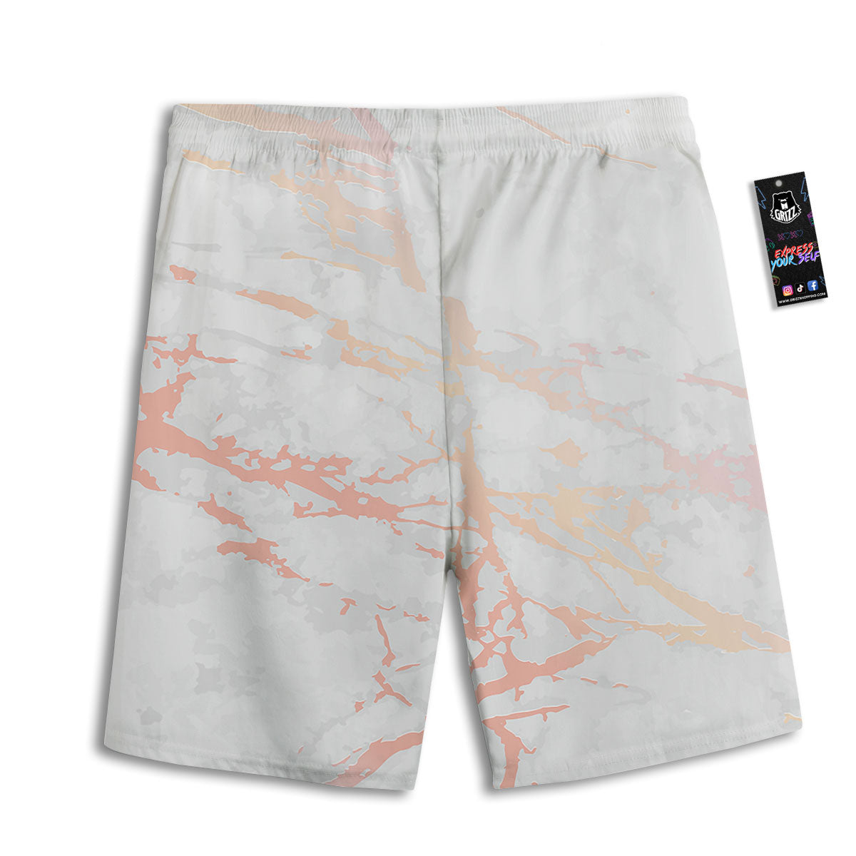 Marble White Rose Gold Print Men's Athletic Shorts