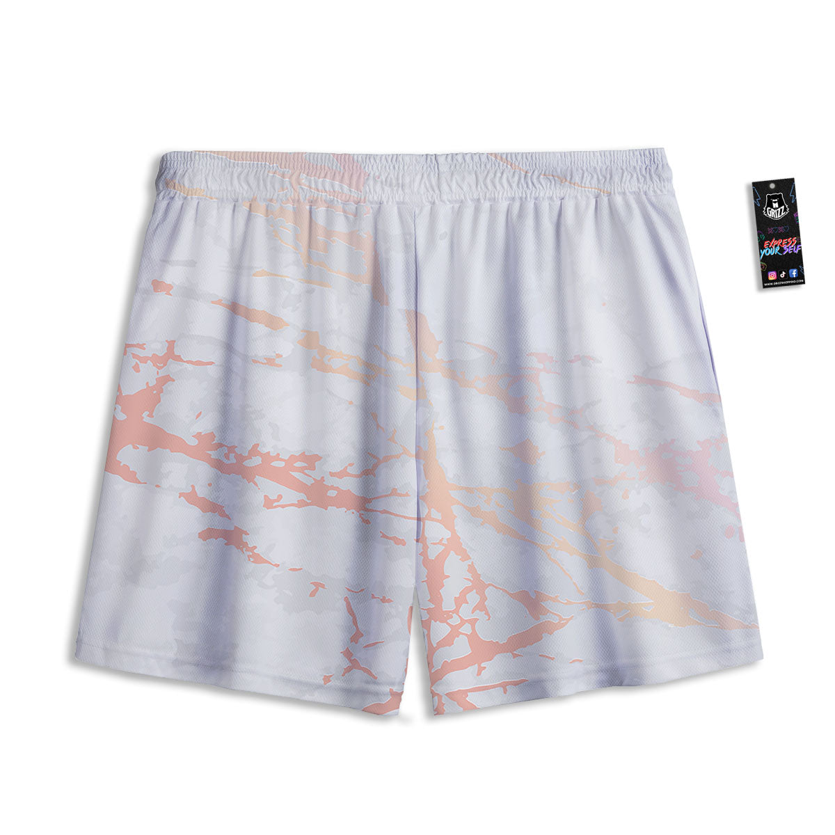 Marble White Rose Gold Print Mesh Shorts