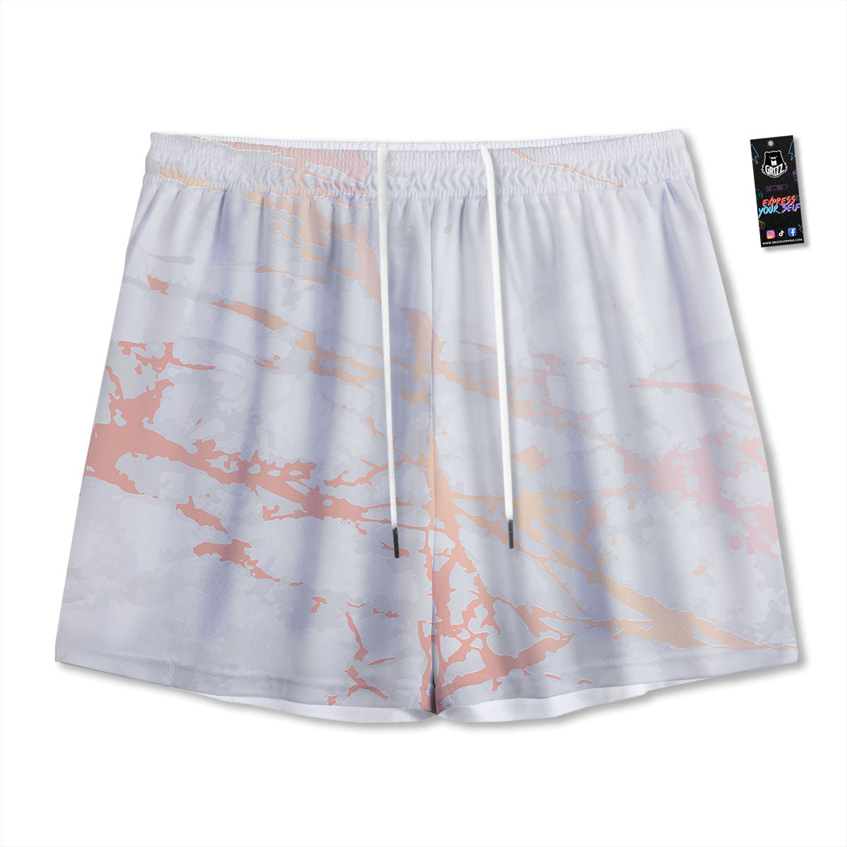 Marble White Rose Gold Print Mesh Shorts