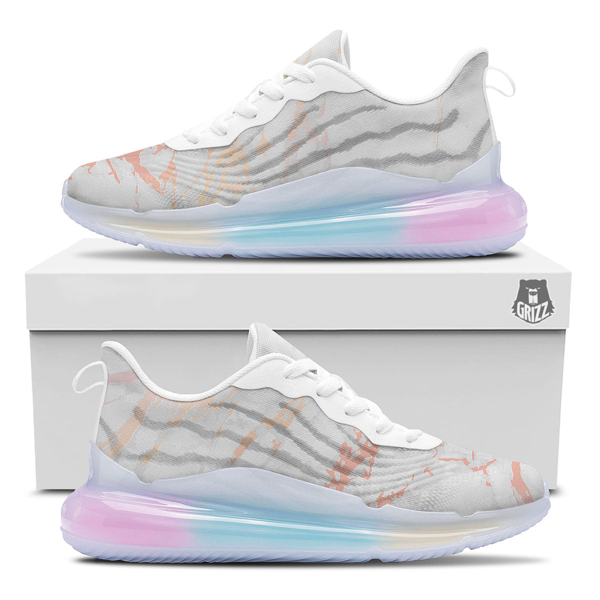 Marble White Rose Gold Print Running Sneakers-grizzshop