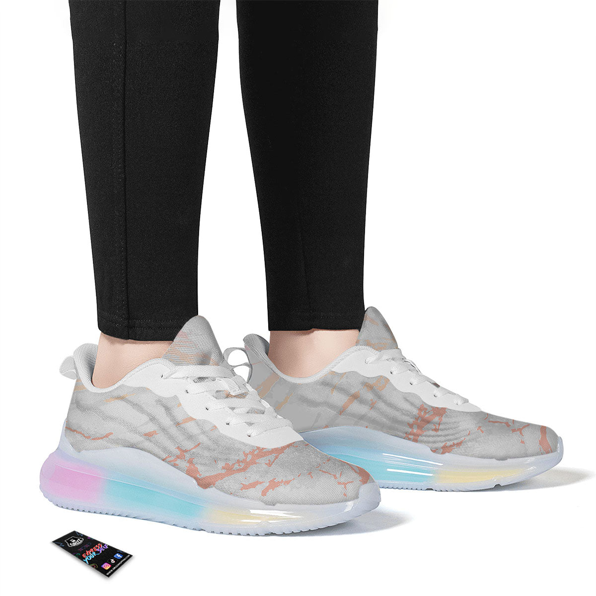 Marble White Rose Gold Print Running Sneakers-grizzshop