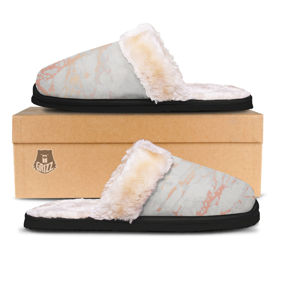 Marble White Rose Gold Print Slippers-grizzshop