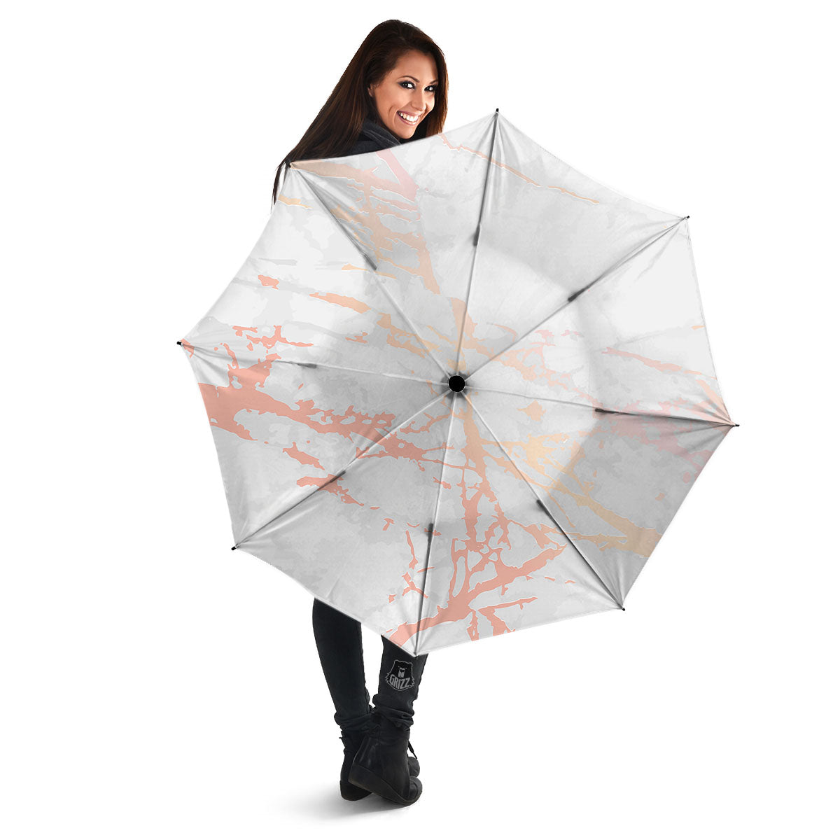 Marble White Rose Gold Print Umbrella-grizzshop