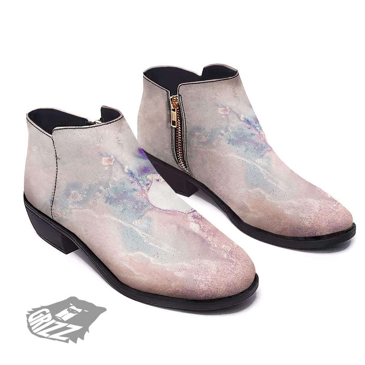 Marble White Ruby Print Ankle Boots-grizzshop