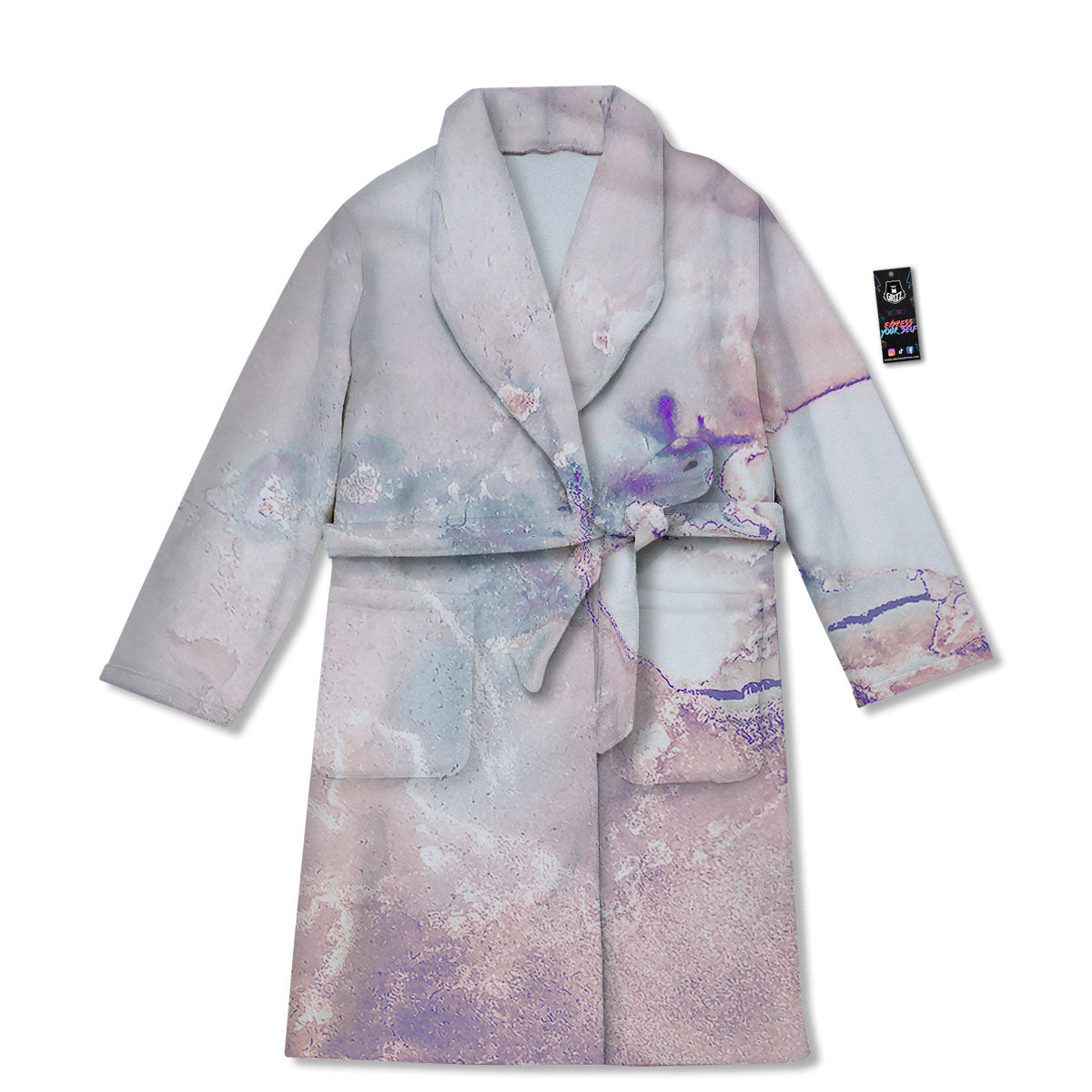 Marble White Ruby Print Bathrobe-grizzshop