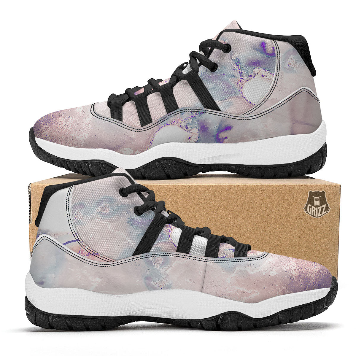 Marble White Ruby Print Black Bball Shoes-grizzshop