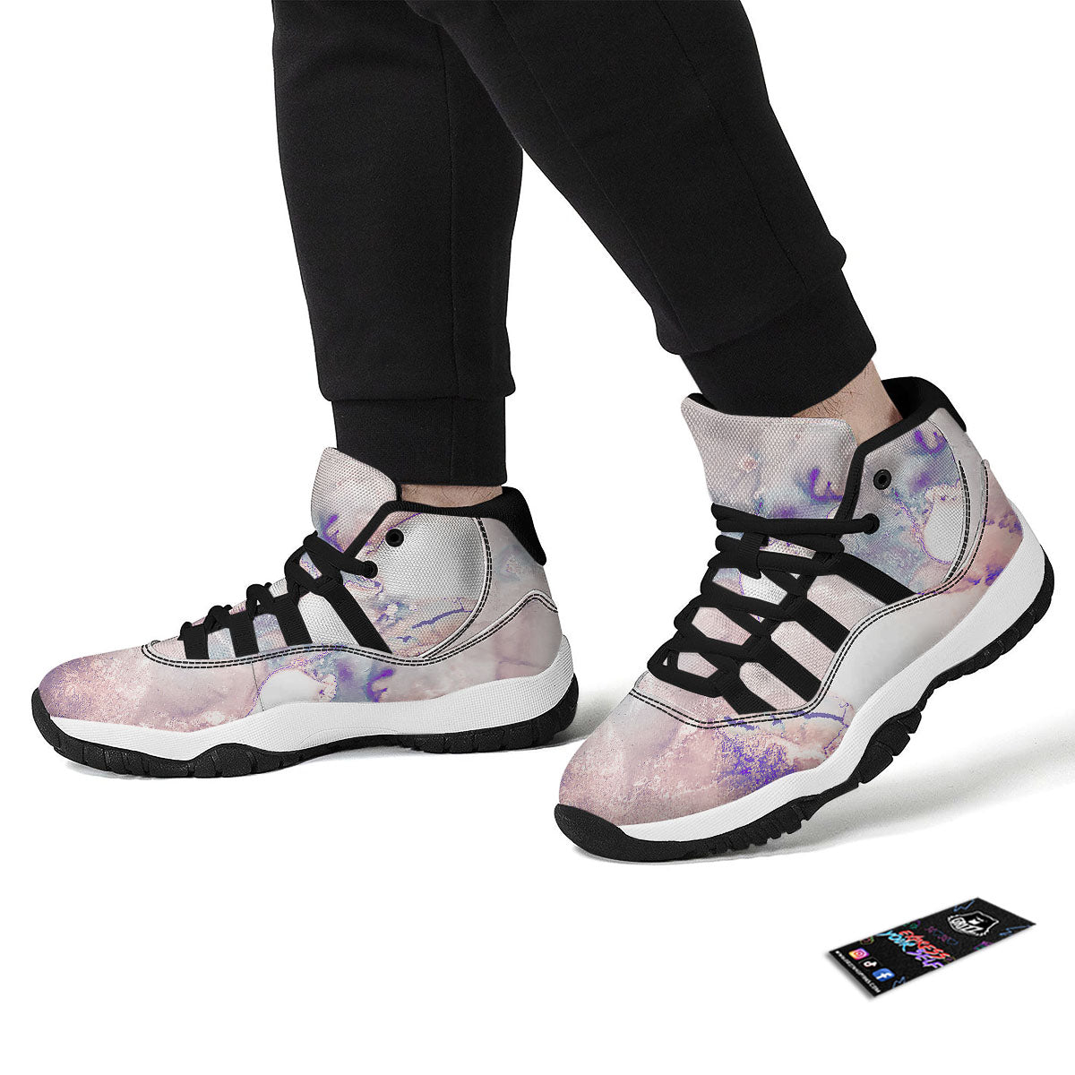 Marble White Ruby Print Black Bball Shoes-grizzshop