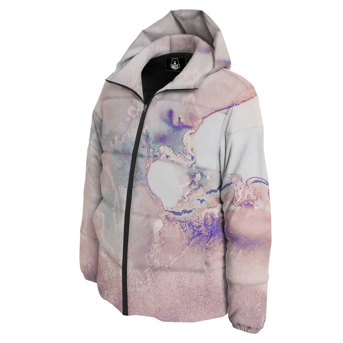 Marble White Ruby Print Down Jacket-grizzshop